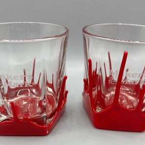 Makers Mark Whiskey Glasses Set of 2 Red Wax Dipped Splash Base Bourbon Tumblers